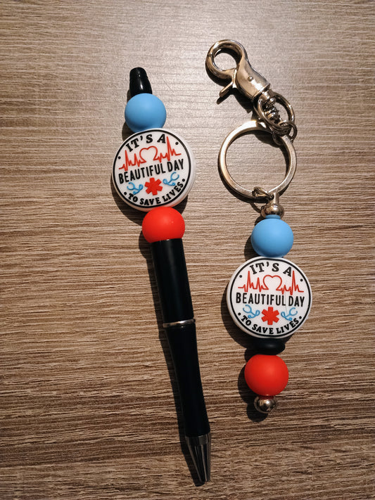 Beautiful day to save lives pen and keychain