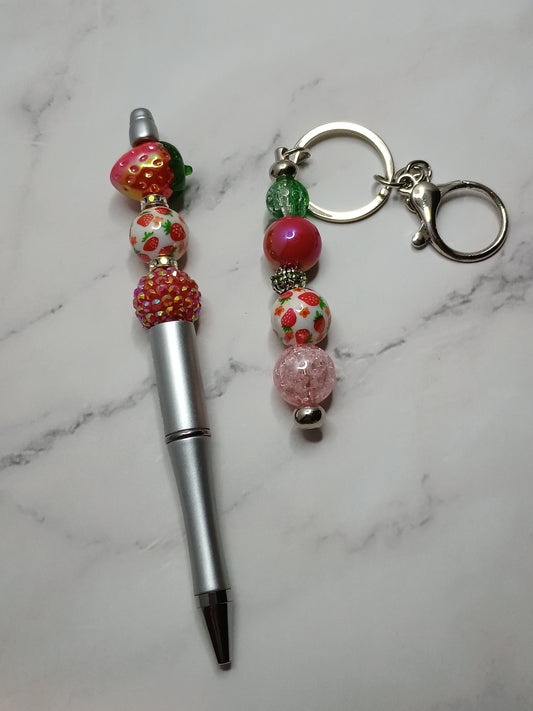 Strawberry pen and keychain