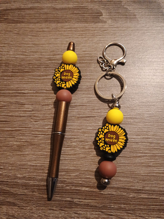 Dog mom sunflower pen and keychain bundle