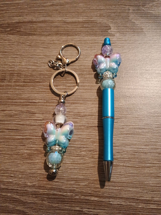 Butterfly pen and keychain bundle
