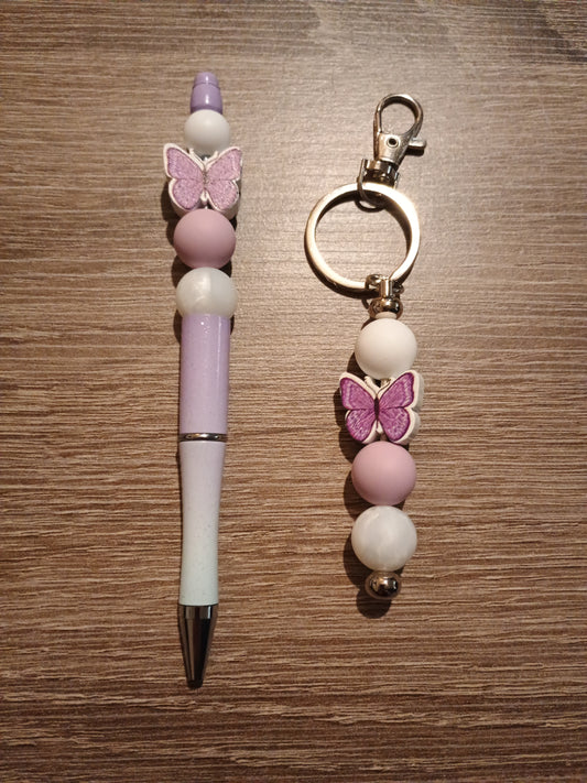 Purple Butterfly pen and keychain